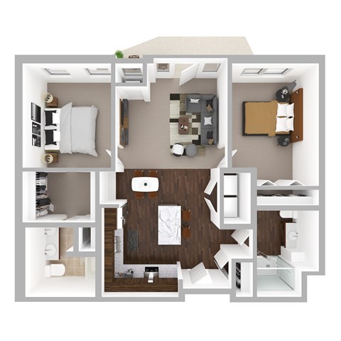 Floor plan for 2 beds, 2 baths, 1011 sqft